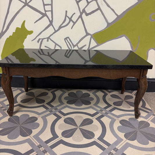 Vintage Queen Anne Style Coffee Table with Black Granite Top