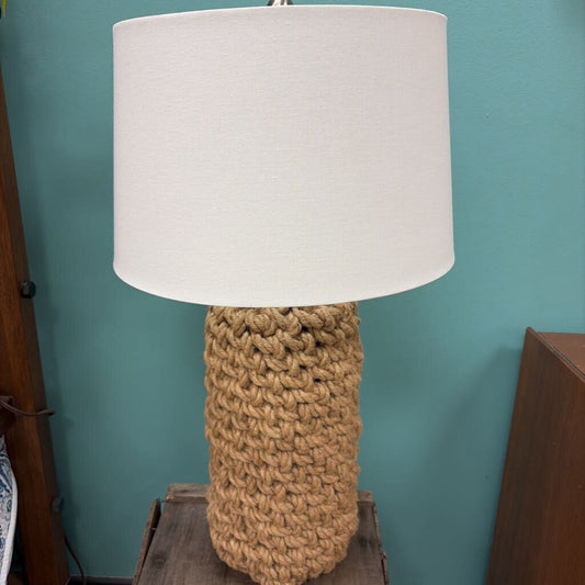 Jute Rope Table Lamp with White Linen Shade