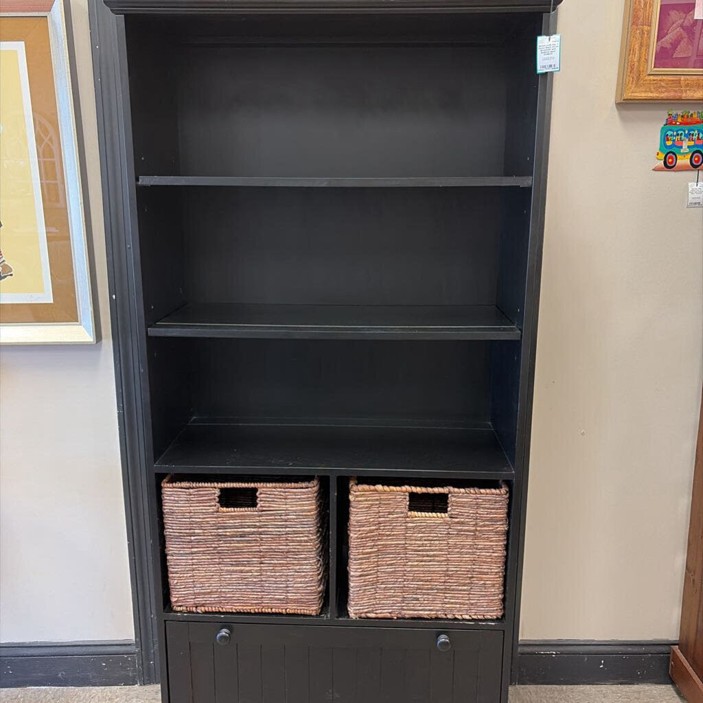 Pier 1 Holton Black Wood Bookshelf with Baskets