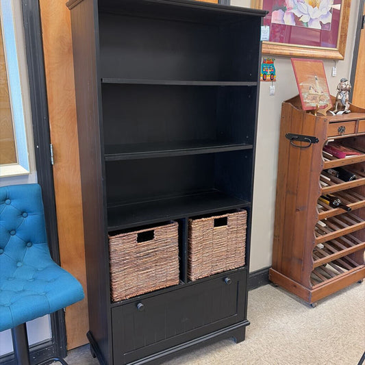 Pier 1 Holton Black Wood Bookshelf with Baskets