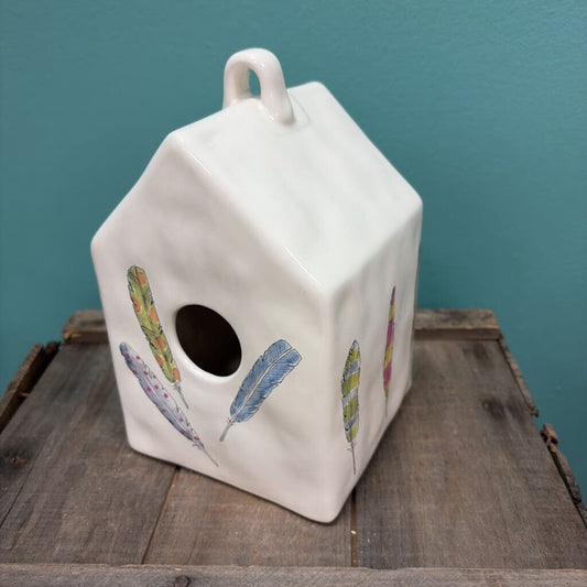 CRae Dunn Feathers Ceramic Birdhouse Figurine Artisan Collection