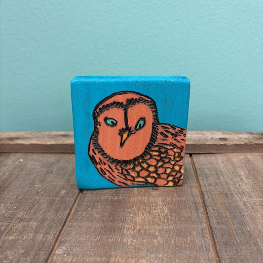 Hand-Painted Wooden Owl Figurine