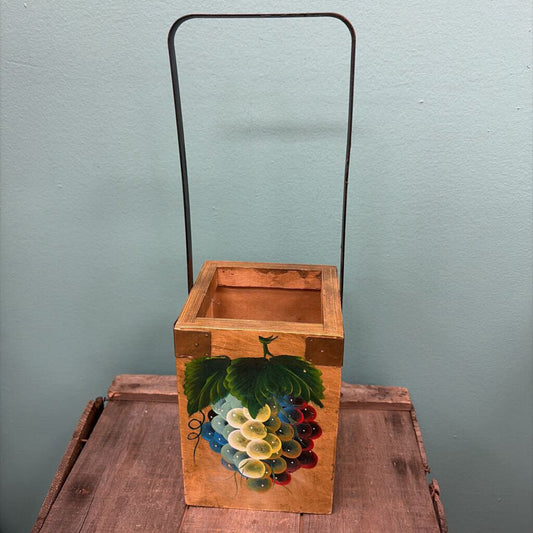 Vintage Wooden Fruit Basket with Grape Design