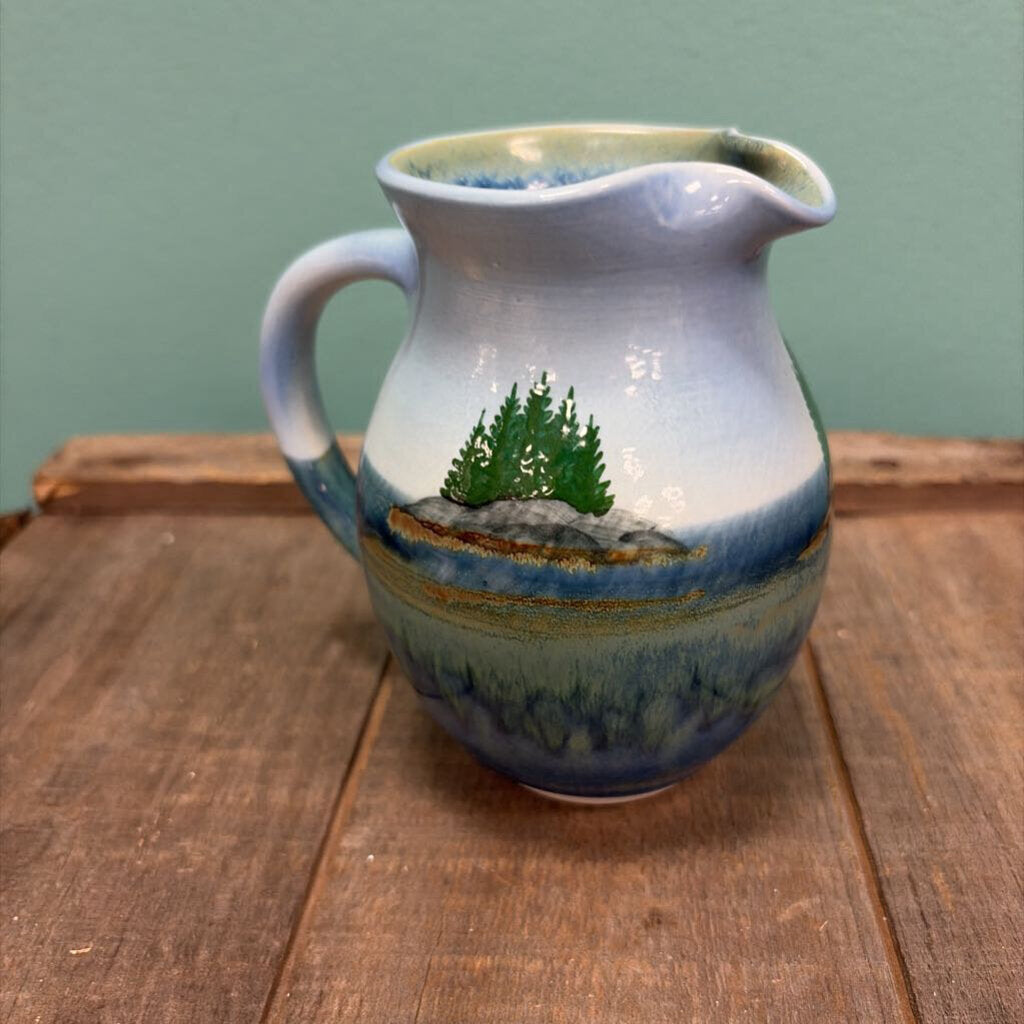 Georgetown Pottery Scenic Ceramic Pitcher with Lighthouse and Forest Design