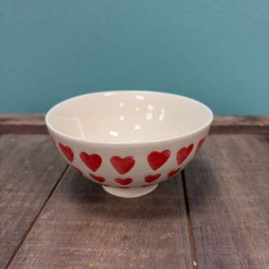 Ceramic Bowl with Red Hearts