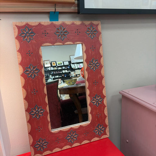 Vintage Hand-Painted Decorative Mirror with Floral Design