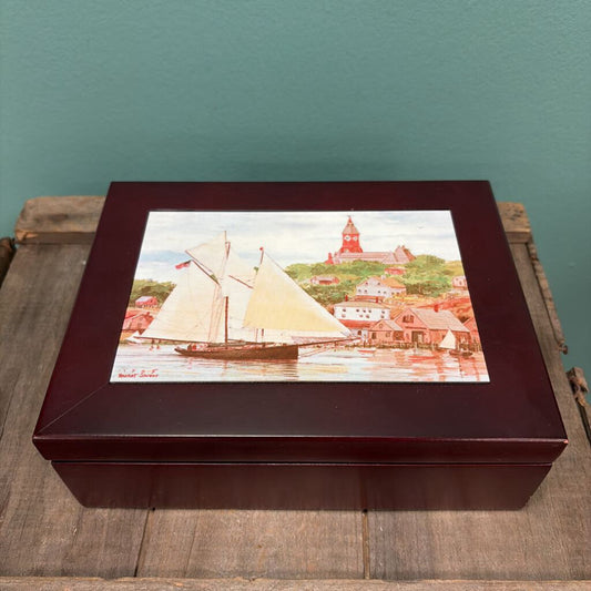 Decorative Wooden Box with Sailboat Design