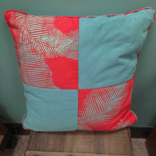 Red and Teal Palm Leaf Throw Pillow