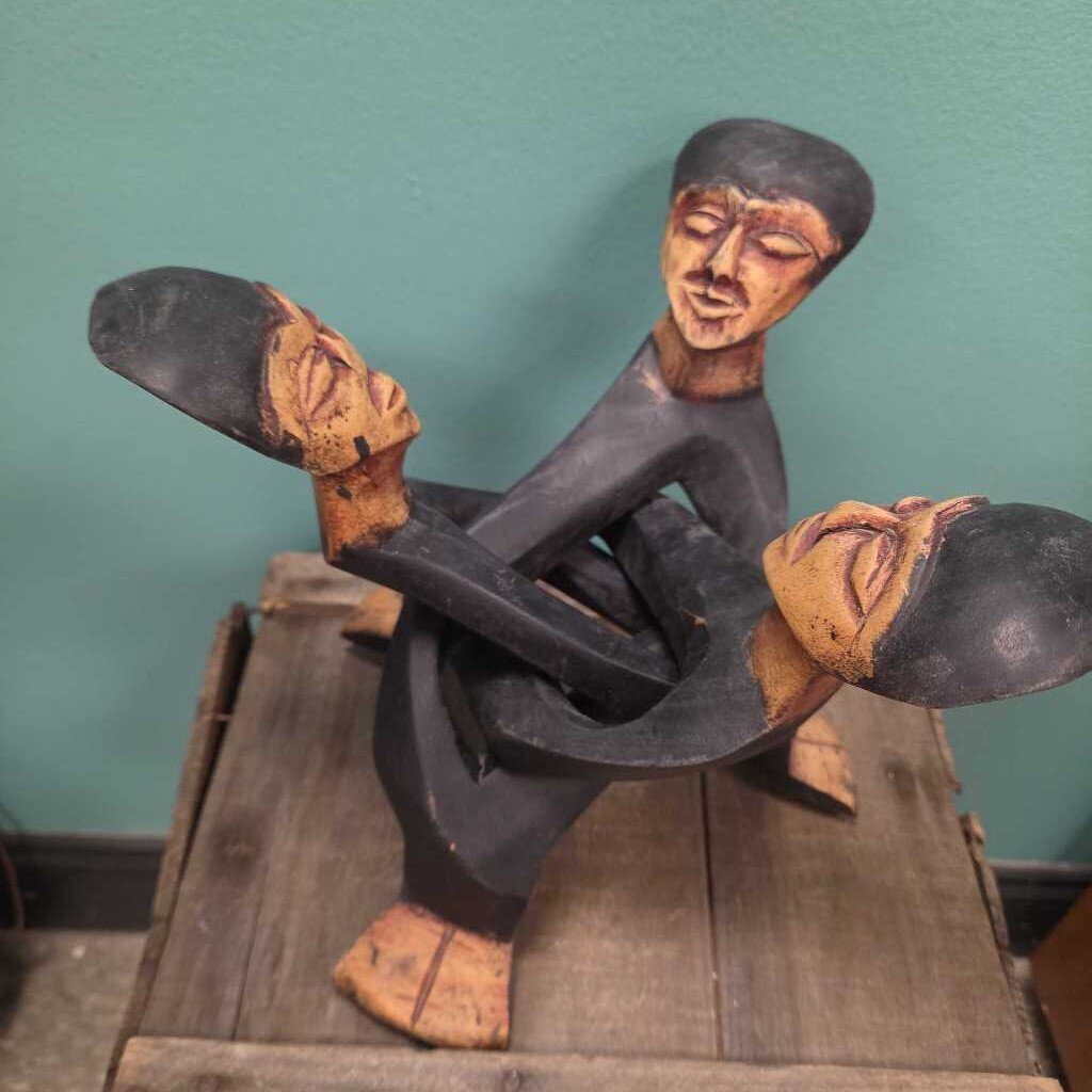 African Hand Carved Wooden Interlocking Unity Tribal Sculpture