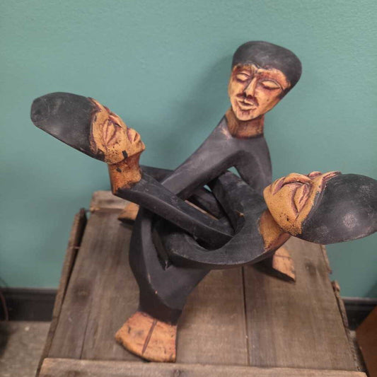 African Hand Carved Wooden Interlocking Unity Tribal Sculpture