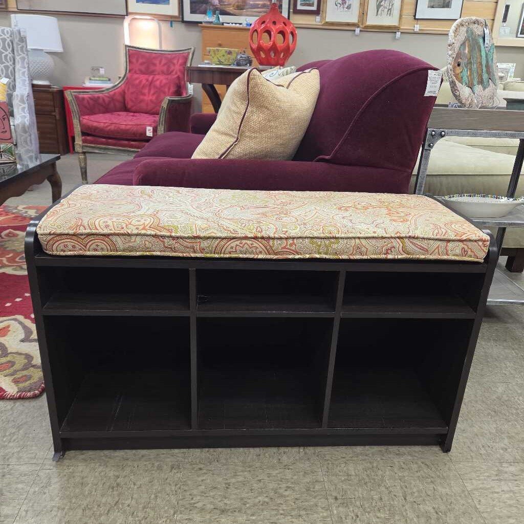 6 Cubby Storage Bench with Paisley Cushion