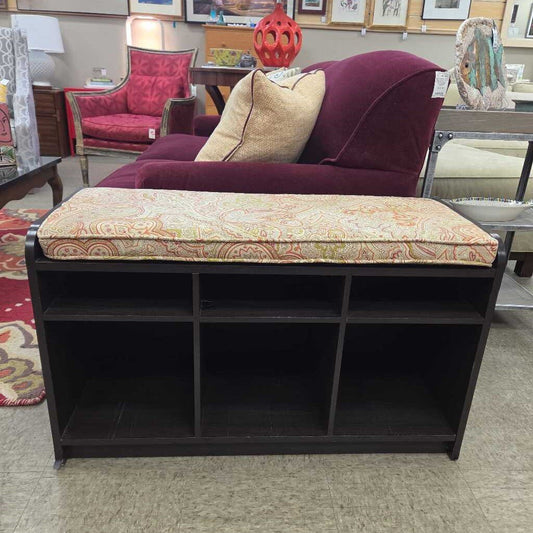 6 Cubby Storage Bench with Paisley Cushion