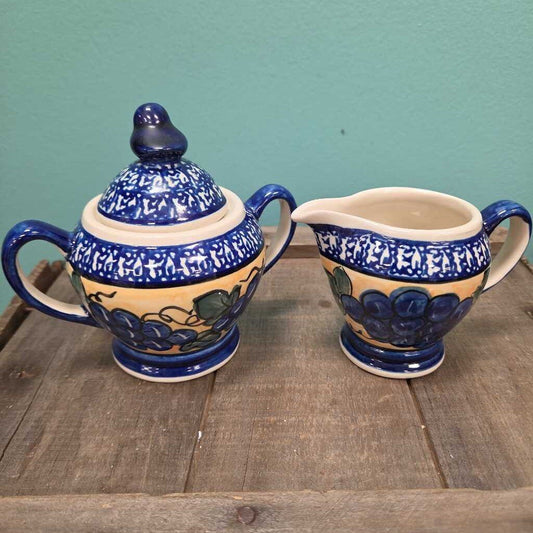 Vintage Boleslawiec Polish Pottery Creamer & Sugar Set