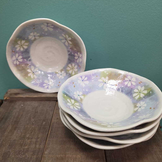 Japanese Ceramic Bowl w/Floral Watercolor Design - Set of 5