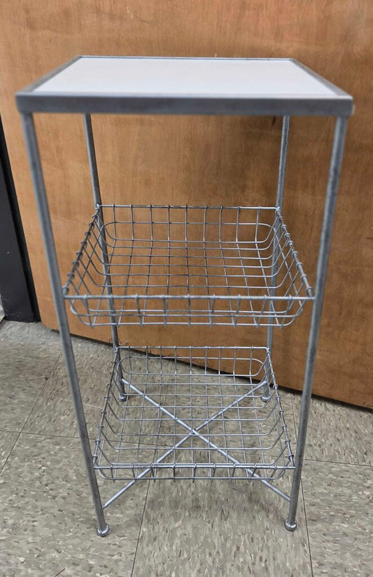Industrial Style Side Table with Marble Top and Two Metal Baskets
