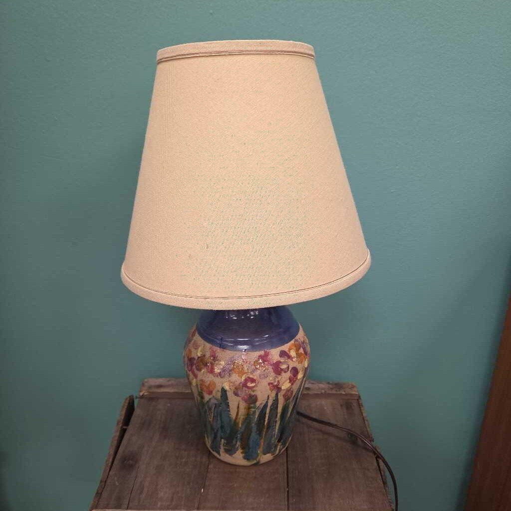 Hand Painted Pottery Lamp with Fabric Shade