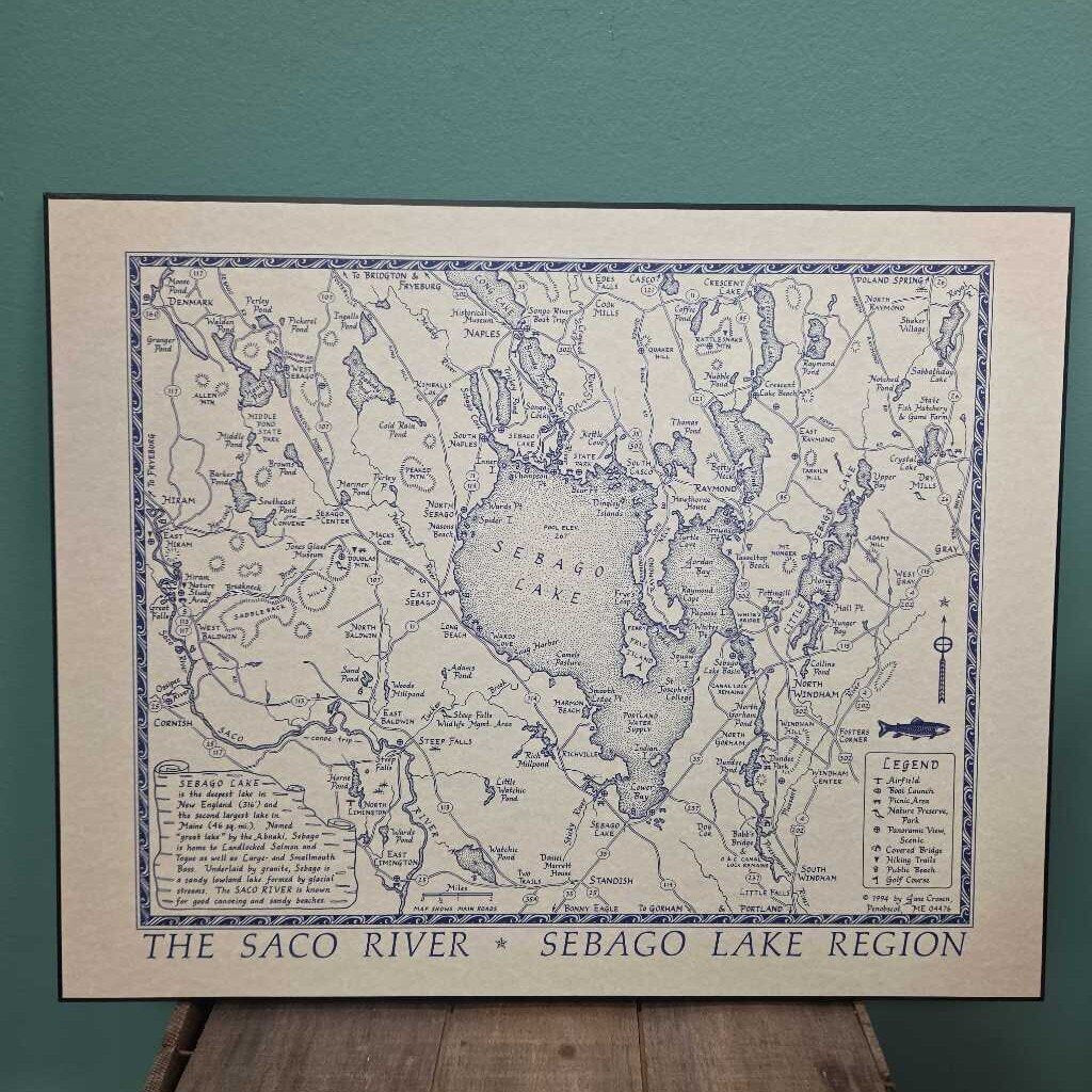 Vintage Map of Sebago Lake Region Artiplaq Wall Art