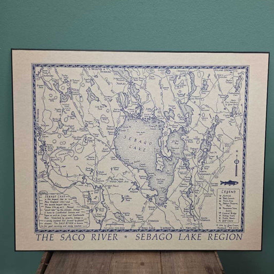 Vintage Map of Sebago Lake Region Artiplaq Wall Art