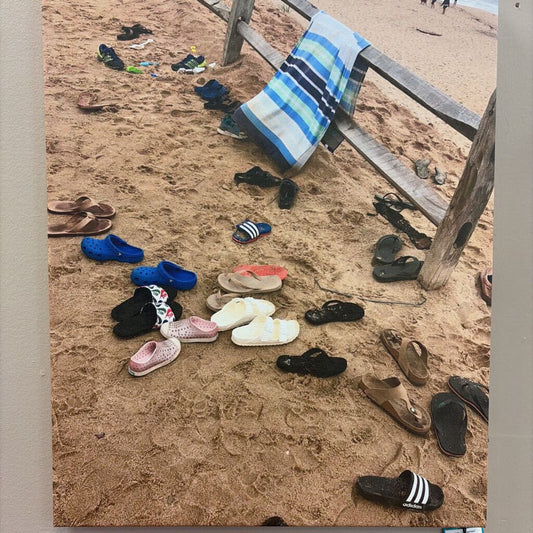 Sandals on the Beach Photo Print on Stretched Canvas