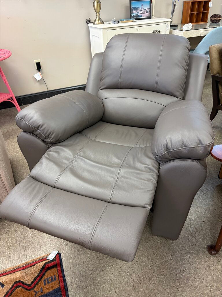Gray Leather Power Recliner