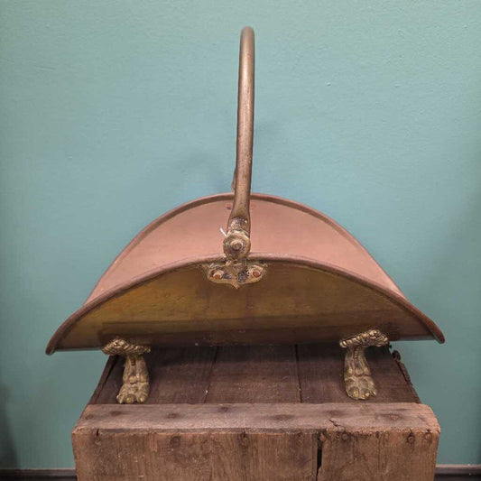 Brass Claw Foot Wood Basket with Handle