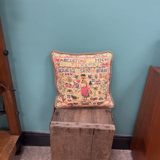 Swedish Embroidered Accent Pillow with Gold Rope Trim