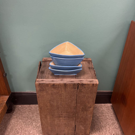 Blue Triangular Glazed Ceramic Bowls - Set of 4