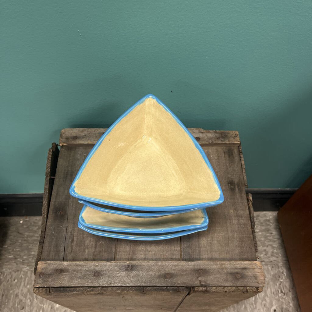 Blue Triangular Glazed Ceramic Bowls - Set of 4