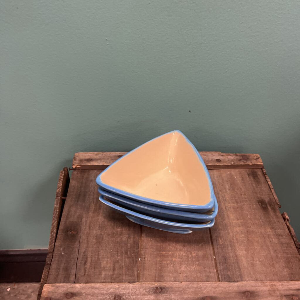 Blue Triangular Glazed Ceramic Bowls - Set of 3