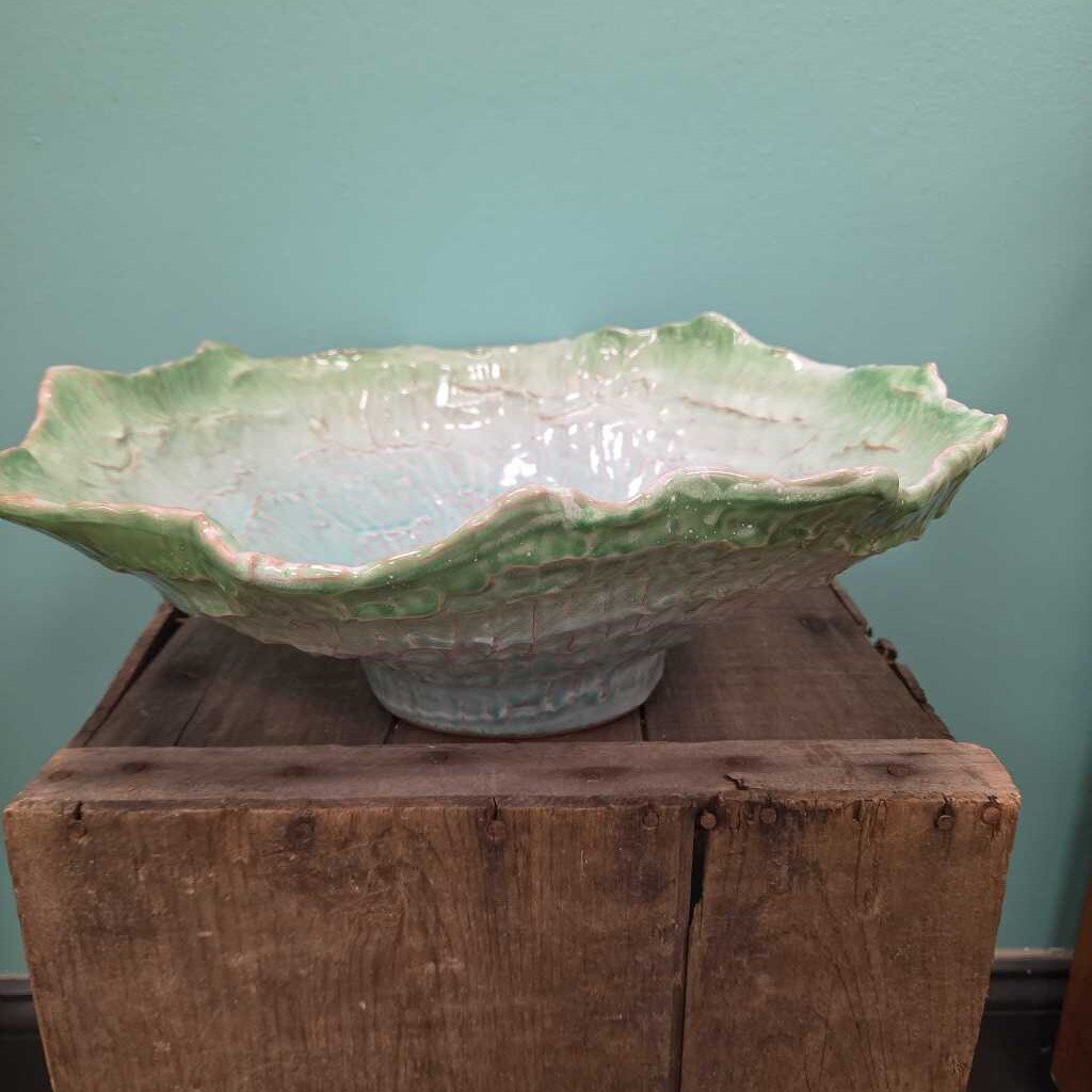 Vietri Turquoise Leaf Serving Bowl