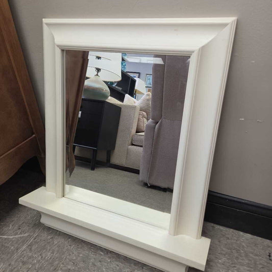 Wooden Wall Mirror with Shelf and Beveled Glass