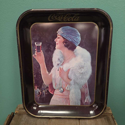 Vintage Coca-Cola Metal Serving Tray with Roaring 20s Flapper