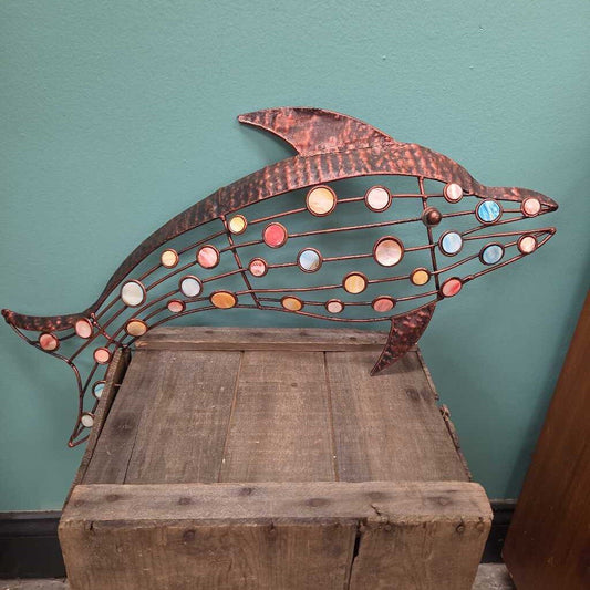 Metal Dolphin Wall Decor with Iridescent Jewel Inlay (3 Available)