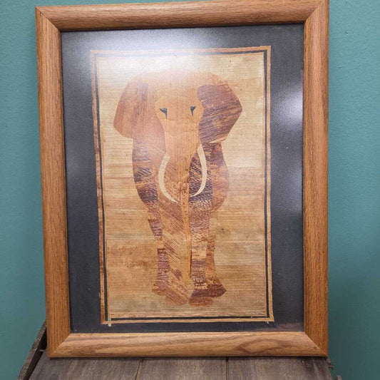 Framed African Elephant Mixed Media Art