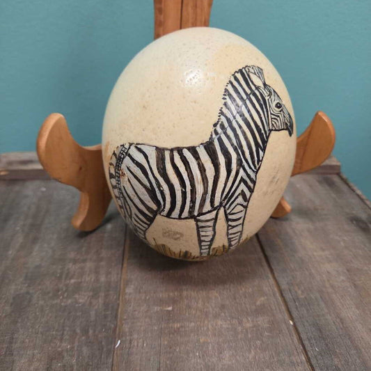 Hand Painted Ostrich Egg with Zebra by Anne W.