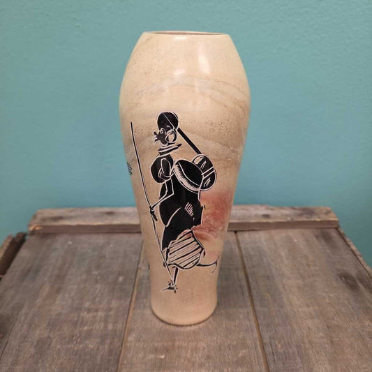 Handmade Soapstone Vase w/Etched African Figures