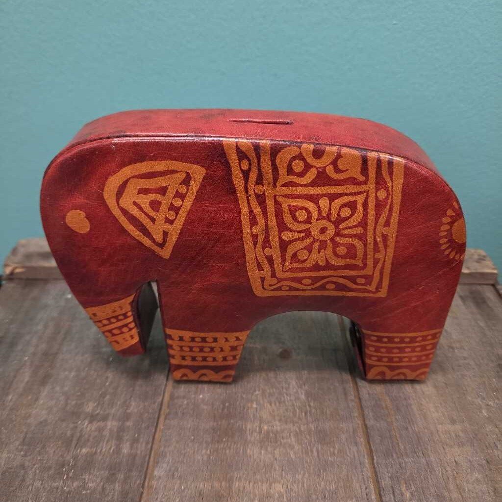 Genuine Leather Elephant Coin Bank with Snap Closure