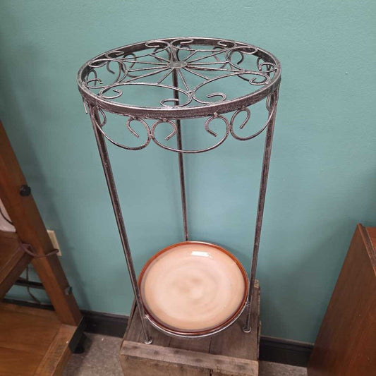 Metal Plant Stand with Ceramic Plate Bottom
