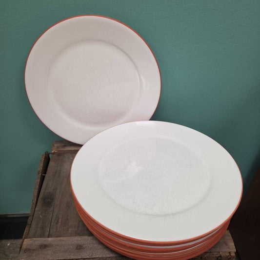 Dansk Villa White Dinner Plate w/Terracotta Trim - Set of 8