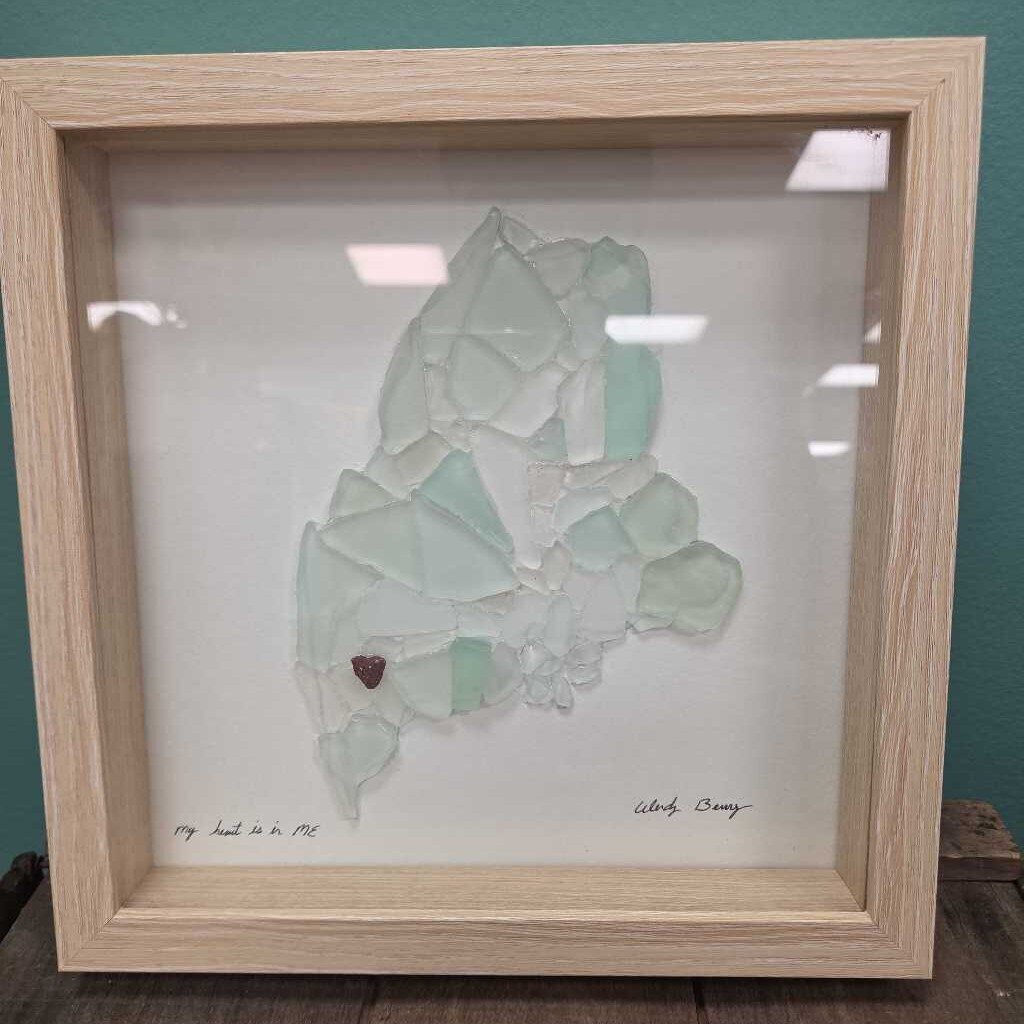 "My Heart is in Maine" Seaglass Shadow Box Art by Wendy Berry