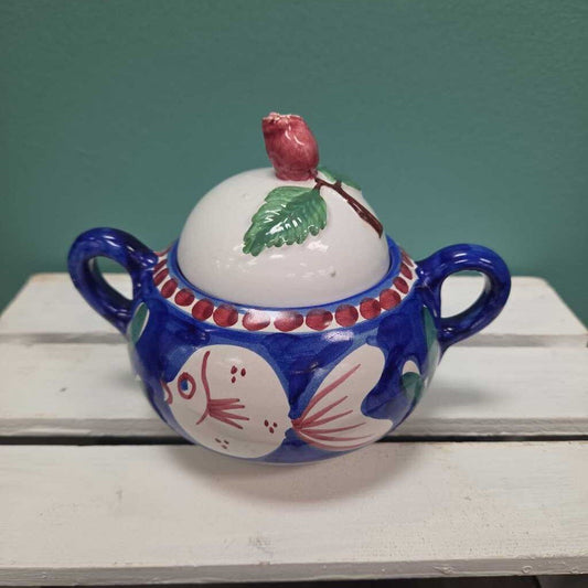 Vietri Italy Campagna Fish Sugar Bowl with Lid