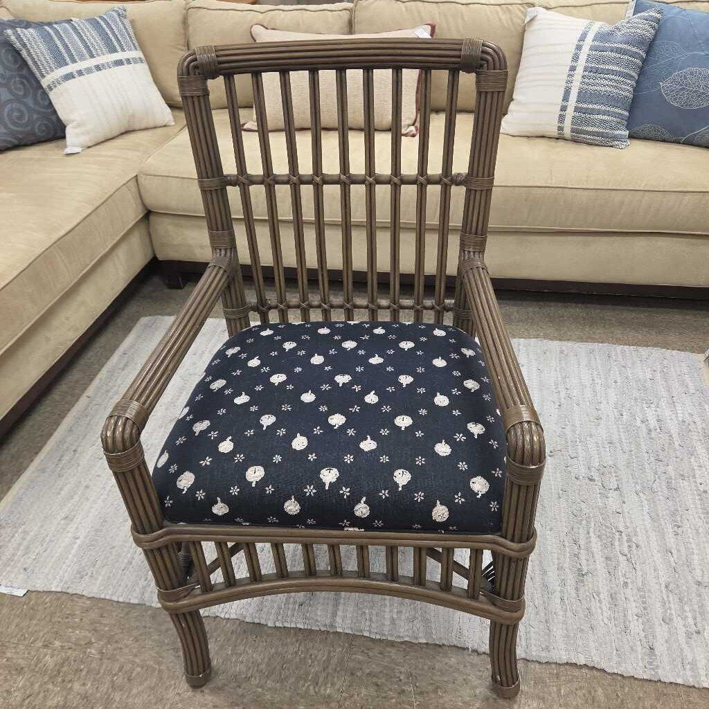 Rattan Slat Back Armchair with Upholstered Seat