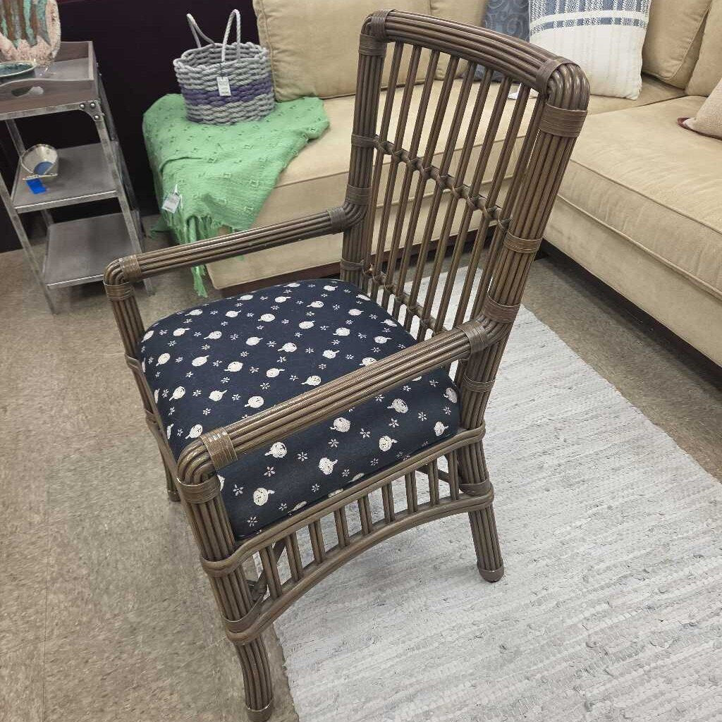 Rattan Slat Back Armchair with Upholstered Seat