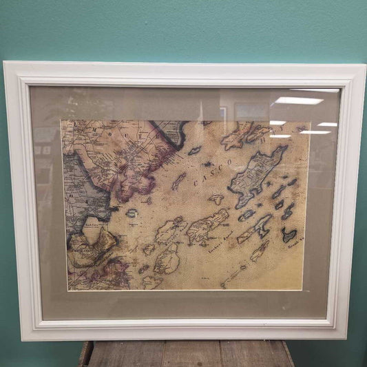 Facsimile Map "Islands of Casco Bay" 1857 - Custom Matted and Framed