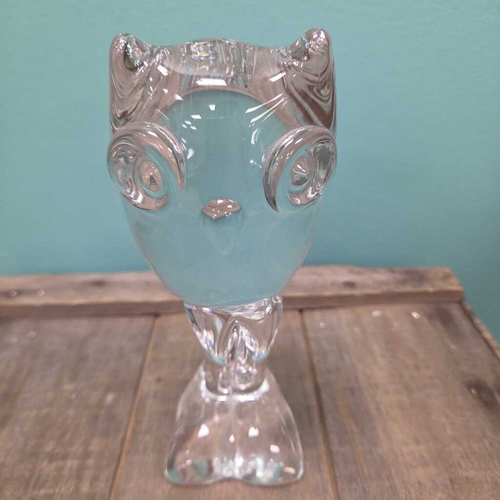 Kristaluxus Signed Glass Owl Figurine Paper Weight