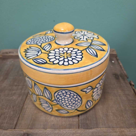 Hand Painted Ceramic Glazed Canister with Lid