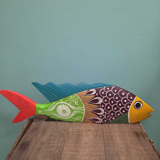 Mexican Folk Art Hand Carved/Painted Wooden Fish Decor