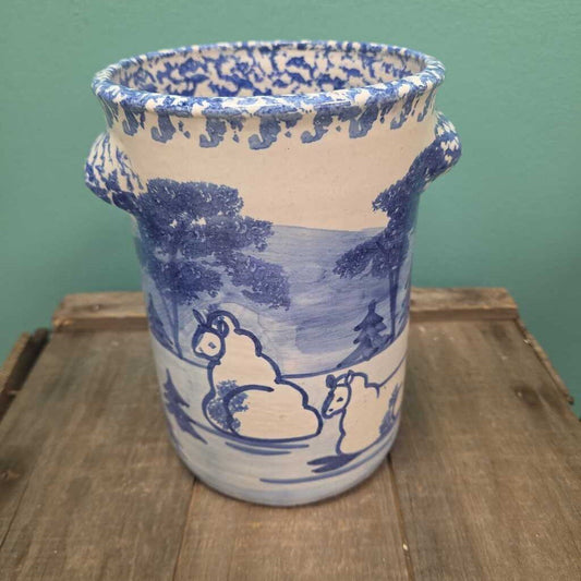 Dover Foxcroft Pottery Spongeware Vase with Sheep Design