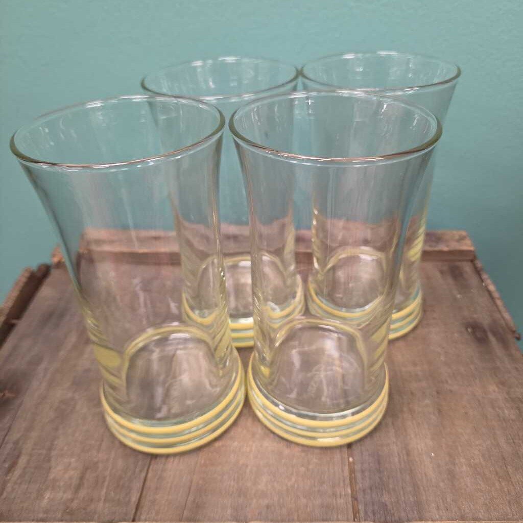 Fiesta 7" Glass Tumbler w/Yellow Striped Base - Set of 4