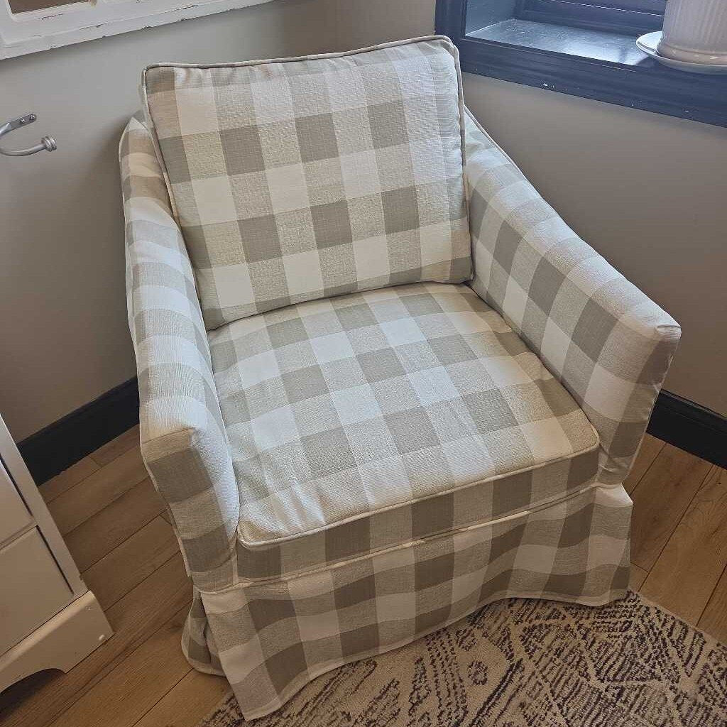 Thomasville Furniture Upholstered Swivel Chair with Custom Indoor/Outdoor Skirted Slipcover